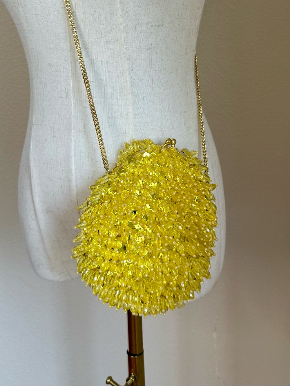 Anthropologie Yellow Crystal Beaded Sequin Oval Crossbody Evening Bag NWT